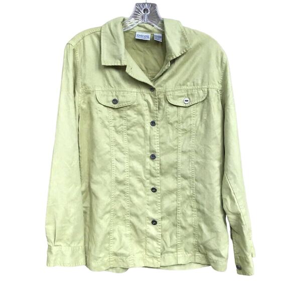 Chicos Light Green Faux Suede Button Up Shacket - Size 1 (Medium) - Light Jacket - Picture 1 of 5